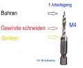 Produktbild: M4 HSS Kombination Bohrer Bit Gewinde Schneiden & Senken 1 Arbeitsgang