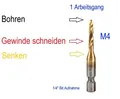 Produktbild: M4 HSS Tin Kombination Bohrer Bit Gewinde Schneiden & Senken 1 Arbeitsgang