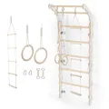 Produktbild: MAMOI® Klettergerüst Indoor, Sprossenwand für Zimmer, Turnringe für Klettern, Kletterwand und Spielgeräte, Turngeräte mit Klimmzugstange für drinnen, Sportgeräte