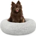 Produktbild: lionto Donut Hundebett, rundes Hundesofa mit Plüschbezug & Anti-Rutsch-Noppen, weich & gemütlich, 40 cm Durchmesser, hellgrau