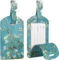 Produktbild: [2 Stück] Fintie Kofferanhänger aus Kunstleder, Gepäckanhänger ID Etikett mit Adressschild Namenschild für Reisetasche Koffer, Mandelblüten