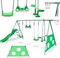 Produktbild: Großer Kinder-Spielplatz mit Schaukel, Rutsche und Basketballkorb, grün