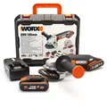 Produktbild: WORX WX800 Akku-Winkelschleifer 20V – einfach zum Schleifen & Schneiden – ergonomischer Komfort mit schmalem Körper & Zusatzhandgriff – schneller Scheibenwechsel – inkl. 2 Akkus (20V 2Ah) & Ladegerät