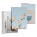 Produktbild: Muralo - Wandbilder Leinwand Set Aufhängefertig - Bilder für Wohnzimmer Schlafzimmer - Moderne Wanddeko Boho - Meer Pampagras - 3 Bilder 30 x 40 cm
