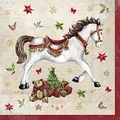 Produktbild: IHR Ideal Home Range - Servietten Weihnachten FESTIVE HORSE cream festliches Pferd Reiter Sattel Sterne Blüten 20 St. Lunch-Servietten 33 cm x 33 cm