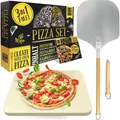 Produktbild: Loco Bird Pizzastein für Backofen & Gasgrill inkl. Pizzasschieber - 3er Set - Pizzastein rechteckig aus Cordierit für knusprigen Pizzaboden wie v...