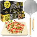 Produktbild: Loco Bird Pizzastein für Backofen & Gasgrill inkl. Pizzasschieber - 3er Set - Pizzastein rechteckig aus Cordierit für knusprigen Pizzaboden wie vom Italiener, Pizzaschieber und Rezeptbuch