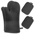 Produktbild: MILcea Ofenhandschuhe Topflappen Topfhandschuhe 4er Set - Ofenhandschuhe Hitzebestaendig bis 300°C, Rutschschutz, Verlängern, Weich, Backhandschuhe Kochhandschuhe Oven Gloves, Schwarz