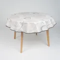 Produktbild: laro 140cm runde Wachstuch Tischdecke abwaschbar Wachstuchtischdecke mit Saum-Eingefasst-Paspelband, Muster:Kreiswogen Weiß Beige, Größe: Rund 140cm