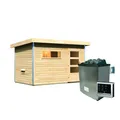 Produktbild: Karibu Saunahaus 'Skrollan 1' natur 9 kW Ofen, Steuerung Easy, Vorraum 336 x 196 x 228 cm