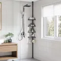 Produktbild: SONGMICS Duschregal, Eckregal Bad, mit 4 Ablagen, Badregal, Gesamthöhe 85-305 cm, höhenverstellbar, Badezimmer-Regal, schwarz BCB001B01