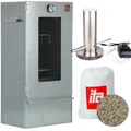 Produktbild: ITA Räucherofen 7002 - Smoker Set mit Rauchgenerator - Räucherschrank mit Fenster & Thermometer - Edelstahl - EU Qualität, Direkt vom Hersteller - 81 cm mit 3 Etagen
