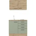 Produktbild: Flex-Well Exclusiv Miniküche Cara 100 cm Schilfgrün matt - Artisan Eiche