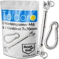 Produktbild: Toldoro 2 Sonnensegelspanner M6 & 2 Karabiner 70mm Wantenspanner Karabinerhaken Edelstahl Seilspanner für Sonnensegel