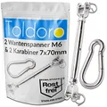 Produktbild: Toldoro® Sonnensegel Spanner Set - 2x Wantenspanner M6 mit 2x Karabiner 70mm - Befestigung für Abdeckplane oder Tarp