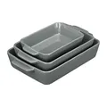 Produktbild: Relaxdays Auflaufform Set, Keramik, 3 Größen, eckig, Ofenform für Lasagne, Gratin, Tiramisu, spülmaschinenfest, grau