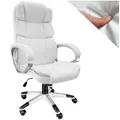 Produktbild: tectake® Chefsessel, Bürostuhl mit 12 cm Polsterung, Schreibtischstuhl mit Armlehnen & Wippfunktion, ergonomischer Bürostuhl, höhenverstellbar, PC Stuhl, Drehstuhl mit Rollen in Lederoptik - weiß