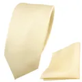 Produktbild: Schmale TigerTie Krawatte + Einstecktuch beige elfenbein champagner Uni Rips