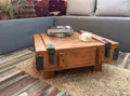 Produktbild: Massivholz Couchtisch Truhe Kiste Hölzern Beistelltisch Sofatisch Vintage Stil