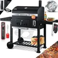 Produktbild: Grill Grillwagen Bbq Smoker Xxl Holzkohlegrill Mit Deckel, Rädern, Edelstahl-griff, Grillrost Und Thermometer, 8 Spieße Mit Tasche & Silikon-pinsel, Standgrill, Kohlegrillwagen - Kesser
