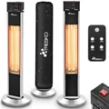 Produktbild: TRESKO Infrarot Stand-Heizstrahler 2000W mit Fernbedienung | Wärmestrahler Terrasse elektrisch mit 3 Heizstufen | Terrassenstrahler Innen & Außen | Infrarotstrahler mit LED-Anzeige