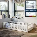 Produktbild: Kinderbett Bodenbett 80x180 cm Bett mit Matratze, Rausfallschutz & Lattenrost Montessori Bett Bed Gitterbett Kinder Jugendbett Einzelbett komplett ... - Weiß