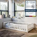 Produktbild: Kinderbett Bodenbett 80x180 cm Bett mit Matratze, Rausfallschutz & Lattenrost Montessori Bett Bed Gitterbett Kinder Jugendbett Einzelbett komplett Set | weiß | von 3. bis 12. Lebensjahr