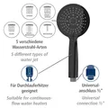 Produktbild: WENKO Duschkopf Schwarz Universal-Handbrause 5 Strahlarten Kalkreinigung Ø11cm