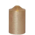 Produktbild: LED Kerze Flamme Echtwachs 3D Flamme H: 15cm, D: 7,5cm Batterie Timer gold