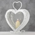 Produktbild: Laterne Herz weiß Windlicht zum Aufhängen Windlicht Metall Glas Hochzeit H 35 cm