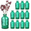 Produktbild: Relaxdays Glasvase, 12er Set, Deko-Vase, geprägtes Vintage-Design, HD: 13x6 cm, Mini-Vasen für Tischdeko, Glas, grün