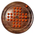 Produktbild: Solitaire Brettspiel aus Holz mit opalorangefarbenen Glasmurmeln, klassisches Solitärspiel aus Holz, Strategie-Brettspiel, Familien-Brettspiel, Spiele für eine Person, Brettspiele, Brettspiele, 22 cm