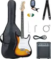 Produktbild: McGrey Rockit ST Komplettset E-Gitarre (8-teiliges Anfängerset mit Gitarre, Verstärker, Ersatzsaiten, Gitarrentasche, Stimmgerät, Plektren, Gurt und Gitarrenkabel) Sunburst