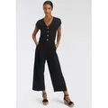 Produktbild: Culotte-Overall TAMARIS, Damen, Gr. 44, N-Gr, schwarz, Jersey, Obermaterial: 95% Viskose, 5% Elasthan, figurumspielend ca. Mitte Wade, V-Ausschnitt, Overalls, mit Knopfleiste