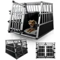 Produktbild: Juskys Tierreisebox Alu-Hundetransportbox in 4 versch. Größen: M, L, L-X, XL, Auto Hundebox robust und pflegeleicht, Gittertür verschließbar schwarz|silberfarben 96 cm x 71 cm x 90 cm