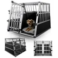 Produktbild: Juskys Alu Hundetransportbox XL - 96x90x71 cm - Auto Hundebox robust & pflegeleicht - 2 Gittertüren mit Trennwand - Reisebox für Hunde