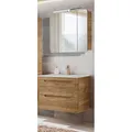 Produktbild: Badezimmermöbel Waschtisch und LED-Spiegelschrank Set in Wotaneiche Gäste-WC Bad