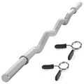 Produktbild: MAXXIVA Curlstange 130 cm Krafttraining Zugstange silber verchromt Federverschluss Workout Bodybuilding Fitness Gewichtheben bis 150 kg