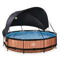 Produktbild: EXIT Toys Wood Pool mit Sonnensegel - ø360x76cm - Runder Rahmenpool mit Kartuschenfilterpumpe - Optimaler UV-Schutz - Leicht Zugänglich - Starker Rahmen - Einzigartiges Design - Braun