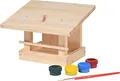 Produktbild: dobar® 38031FSCe Vogelfutterhaus Bastel-Set - Vogelhaus zum Selberbauen und Bemalen - Futterstation Bausatz für Wildvögel DIY-Set - Kleine Vogelvilla Massivholz inklusive Mal-Set - 22,5 x 18 x 16 cm