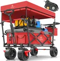 Produktbild: KESSER® Bollerwagen faltbar GT9000 Handwagen mit Dach | Transportwagen max. belastbar bis 150kg mit Hartgummi-Räder & Feststellbremsen (Vorne & Hinten) | Inkl. Schloss, Abdeckung, Wetter & Sichtschutz
