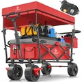 Produktbild: KESSER® Bollerwagen faltbar GT9000 Handwagen mit Dach | Transportwagen max. belastbar bis 150kg mit Hartgummi-Räder & Feststellbremsen (Vorne & Hinten) | Inkl. Schloss, Abdeckung, Wetter & Sichtschutz