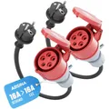 Produktbild: ABSINA 2x Adapter Schuko Stecker auf CEE Kupplung - Schuko auf CEE 16A 5-polig mit 60 cm Kabellänge & IP44 Schutz - Schuko auf CEE als Elektroauto Zubehör – Adapter 230V