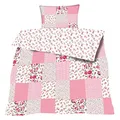 Produktbild: Unbekannt Bettwäsche Baumwolle Patchwork Print 2 teilig Garnitur 135x200 80x80 cm mit Reißverschluß #1359 (rosa)