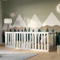 Produktbild: Crazy Pine Kinderbett 90x180 cm – Weiß - Montessori Bodenbett mit Hohem Rausfallschutz 73cm und Öffnbarer Barriere - Crazy John