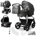 Produktbild: Bergsteiger Capri Kombikinderwagen 4-in-1 – Babywanne, Sportsitz, i-Size Babyschale & Isofix-Station, Luftreifen, höhenverstellbar, faltbar, Zubehör
