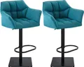 Produktbild: CLP 2er Set Barhocker Damaso Stoff drehbar und höhenverstellbar,türkis schwarz