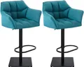 Produktbild: CLP 2er Set Barhocker Damaso Stoffbezug I Gepolsterte Barstühle höhenverstellbar und drehbar I Tresenstühle mit Rückenlehne, Farbe:türkis, Gestell Farbe:schwarz