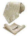 Produktbild: JEMYGINS Graziös Paisley Elegant Herren Krawatte und Einstecktuch mit krawattenklammer Sets (Champagner Gold)
