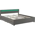 Produktbild: Juskys Polsterbett Lyon 180 x 200 cm grau – Bettgestell mit Lattenrost, Bettkasten & LED Beleuchtung  – Kunstleder & Holz – Bett Doppelbett - Grau